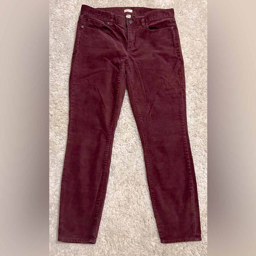 J.Crew Burgundy Demi Bootcut Stretch Corduroys, Size 29.